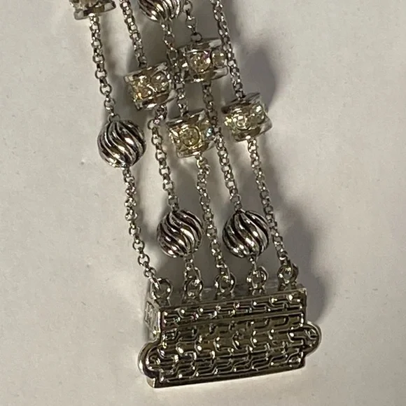 Vintage 4 Strand Large Silver & Crystal Magnetic Bracelet - Picture 8 of 12